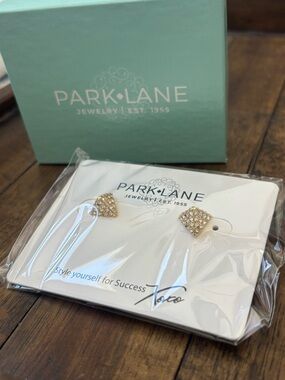 Park Lane Gold Pave Triangle Crystal Stud Earrings